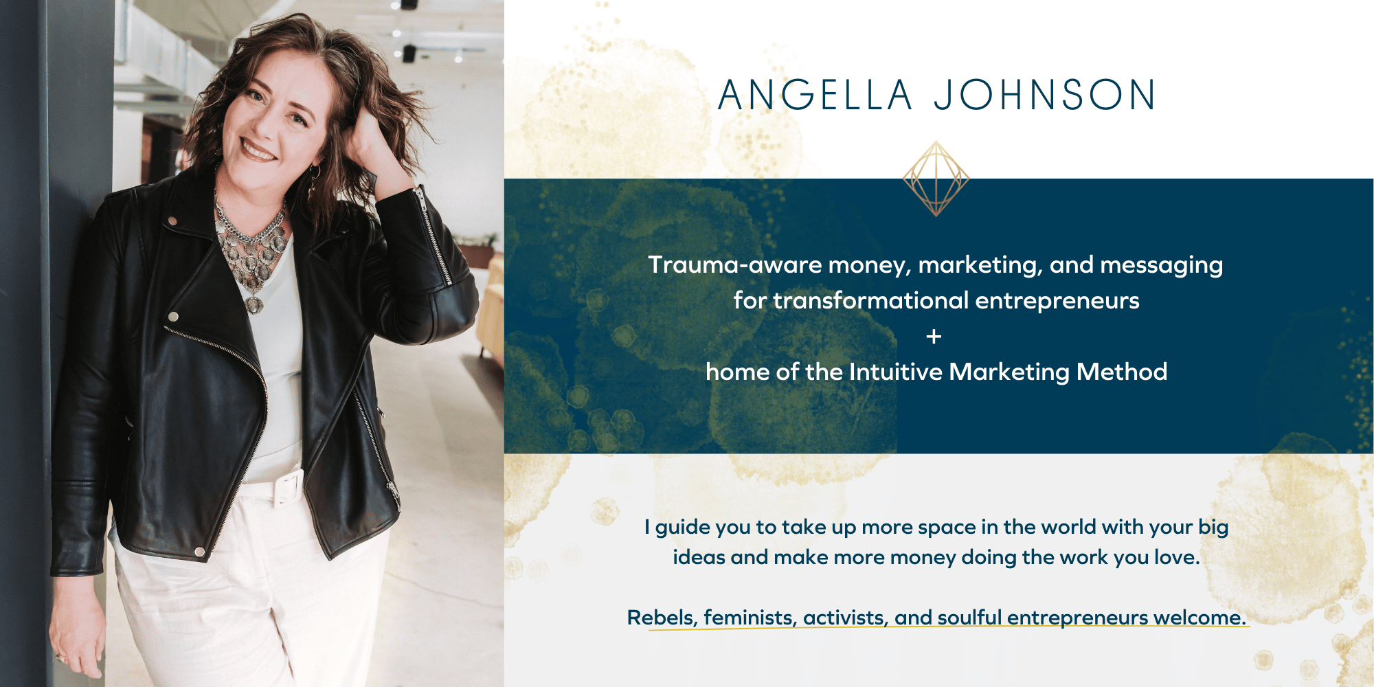 home page July 2022 no TM Image of Angella Johnson, the creator of Intuitive Marketing Method.